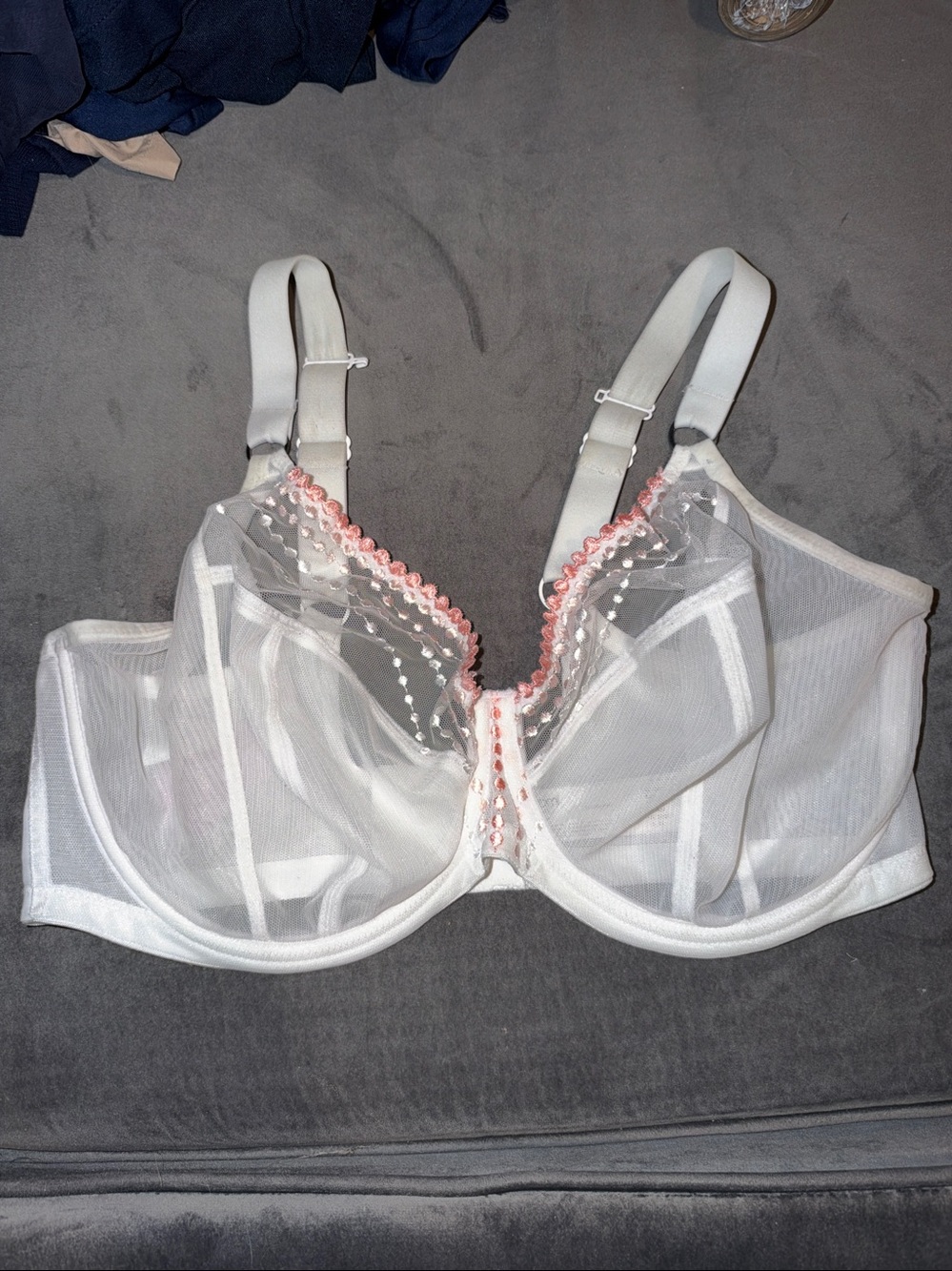 Elomi white pink dot mesh bra 36J underwire Matilda Side Support Plunge Bra